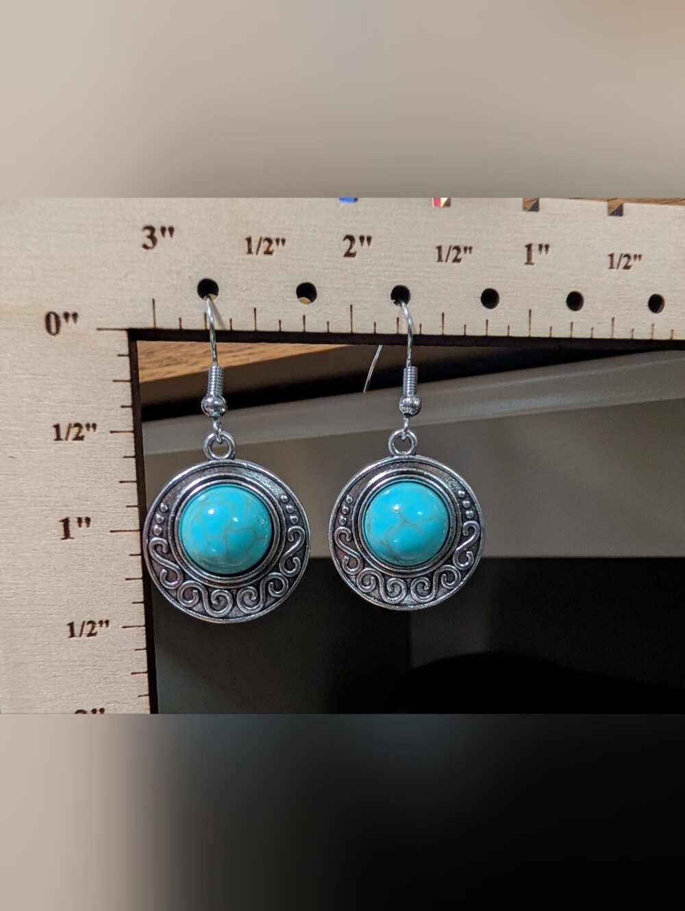 Silver-Tone Dangle Earrings with Turquoise Blue Stone - Women Jewelry